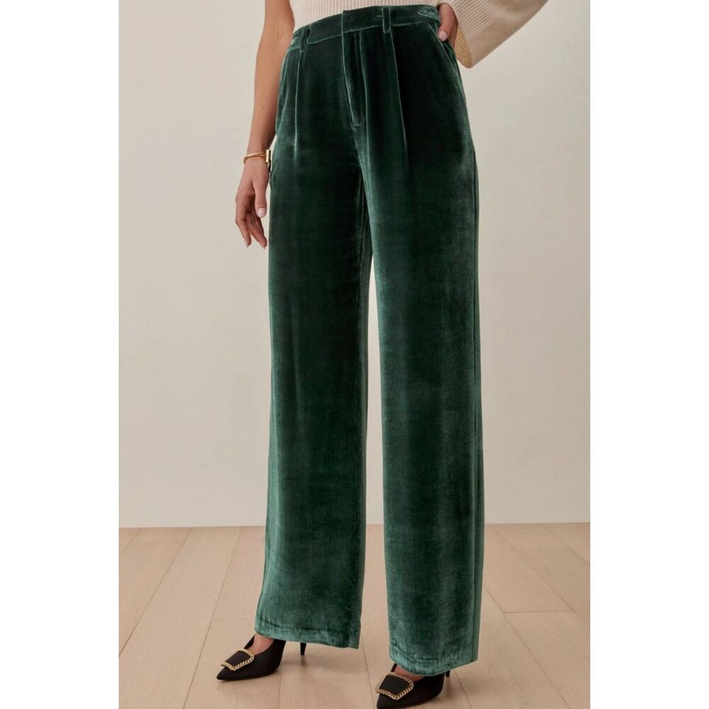 NWT Reformation Wes Velvet Pants Forest Green Size 0 $298